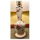 Pair of Floral Ceramic Table Lamps with Tapered Shades
