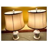 Pair of Floral Ceramic Table Lamps with Tapered Shades