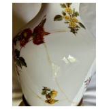 Pair of Floral Ceramic Table Lamps with Tapered Shades