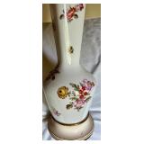 Pair of Floral Ceramic Table Lamps with Tapered Shades