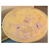 Pair of Yellow Floral Oval Side Tables with Drawers