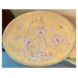 Pair of Yellow Floral Oval Side Tables with Drawers