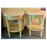 Pair of Yellow Floral Oval Side Tables with Drawers