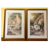 Pair of Framed Cottage Themed Art Prints by C. Strachan with Authenticity Certificates