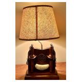 Antique Nautical Table Lamp with Wooden Base and Compass Design