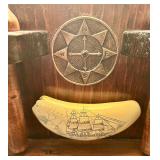 Antique Nautical Table Lamp with Wooden Base and Compass Design