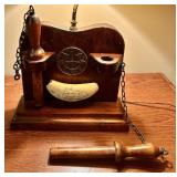 Antique Nautical Table Lamp with Wooden Base and Compass Design