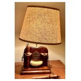 Antique Nautical Table Lamp with Wooden Base and Compass Design