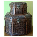Set of 2 Woven Wooden Storage Chests with Latch Closures