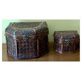 Set of 2 Woven Wooden Storage Chests with Latch Closures