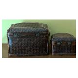 Set of 2 Woven Wooden Storage Chests with Latch Closures