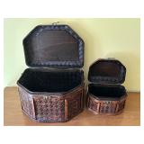 Set of 2 Woven Wooden Storage Chests with Latch Closures
