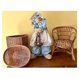 Limited Edition Angel Bunny Figurine with Wicker Baskets and Chair Set