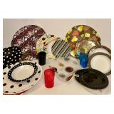 Collection of Multicolored Decorative Plastic Plates and Glasses