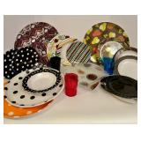 Collection of Multicolored Decorative Plastic Plates and Glasses