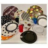 Collection of Multicolored Decorative Plastic Plates and Glasses