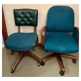 Pair of Vintage Office Chairs with Green Upholstery
