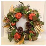 Autumn Themed Wreath, Pinecone Tree, and Wicker Angel Decoration Set