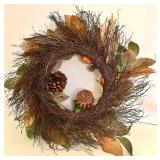 Autumn Themed Wreath, Pinecone Tree, and Wicker Angel Decoration Set
