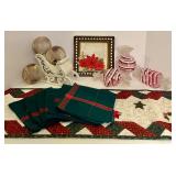 Christmas Themed Decoration Set with Poinsettia Plate and Sleigh