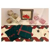 Christmas Themed Decoration Set with Poinsettia Plate and Sleigh