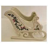 Christmas Themed Decoration Set with Poinsettia Plate and Sleigh