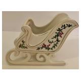 Christmas Themed Decoration Set with Poinsettia Plate and Sleigh