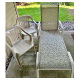 Set of 2 Outdoor Plastic Chairs and 1 Textile Chaise Lounge
