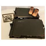 Vintage Photograph Album Collection with Baby Shoes and Portraits