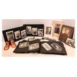 Vintage Photograph Album Collection with Baby Shoes and Portraits
