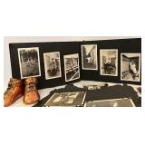 Vintage Photograph Album Collection with Baby Shoes and Portraits