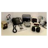 Mixed Lot of Electronics Including Phones, Radios, and Clock