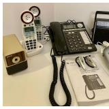 Mixed Lot of Electronics Including Phones, Radios, and Clock