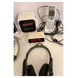 Mixed Lot of Electronics Including Phones, Radios, and Clock