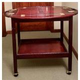 Antique Mahogany Oval-Top Serving Cart with Brass Accents