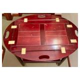 Antique Mahogany Oval-Top Serving Cart with Brass Accents