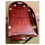 Antique Mahogany Oval-Top Serving Cart with Brass Accents