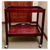 Antique Mahogany Oval-Top Serving Cart with Brass Accents