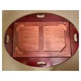 Antique Mahogany Oval-Top Serving Cart with Brass Accents