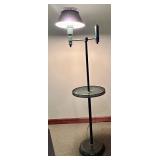 Vintage Green Metal Floor Lamp with Side Table and Leaf Motif