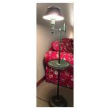 Vintage Green Metal Floor Lamp with Side Table and Leaf Motif