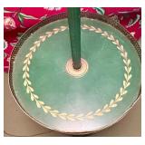 Vintage Green Metal Floor Lamp with Side Table and Leaf Motif