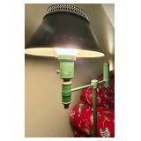 Vintage Green Metal Floor Lamp with Side Table and Leaf Motif
