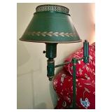 Vintage Green Metal Floor Lamp with Side Table and Leaf Motif