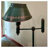 Vintage Green Metal Floor Lamp with Side Table and Leaf Motif