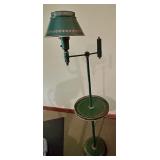 Vintage Green Metal Floor Lamp with Side Table and Leaf Motif