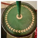 Vintage Green Metal Floor Lamp with Side Table and Leaf Motif