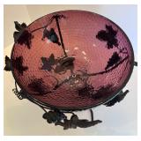Vintage Amethyst Arthur Court Glass Bowl in Wrought Iron Stand with Grapevine Design