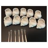 Set of 12 Porcelain Shell Escargot Dishes with Forks and Bonus Shells