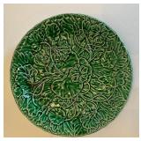 Set of 11 Green Majolica Leaf Pattern Plates and 7 Bowls